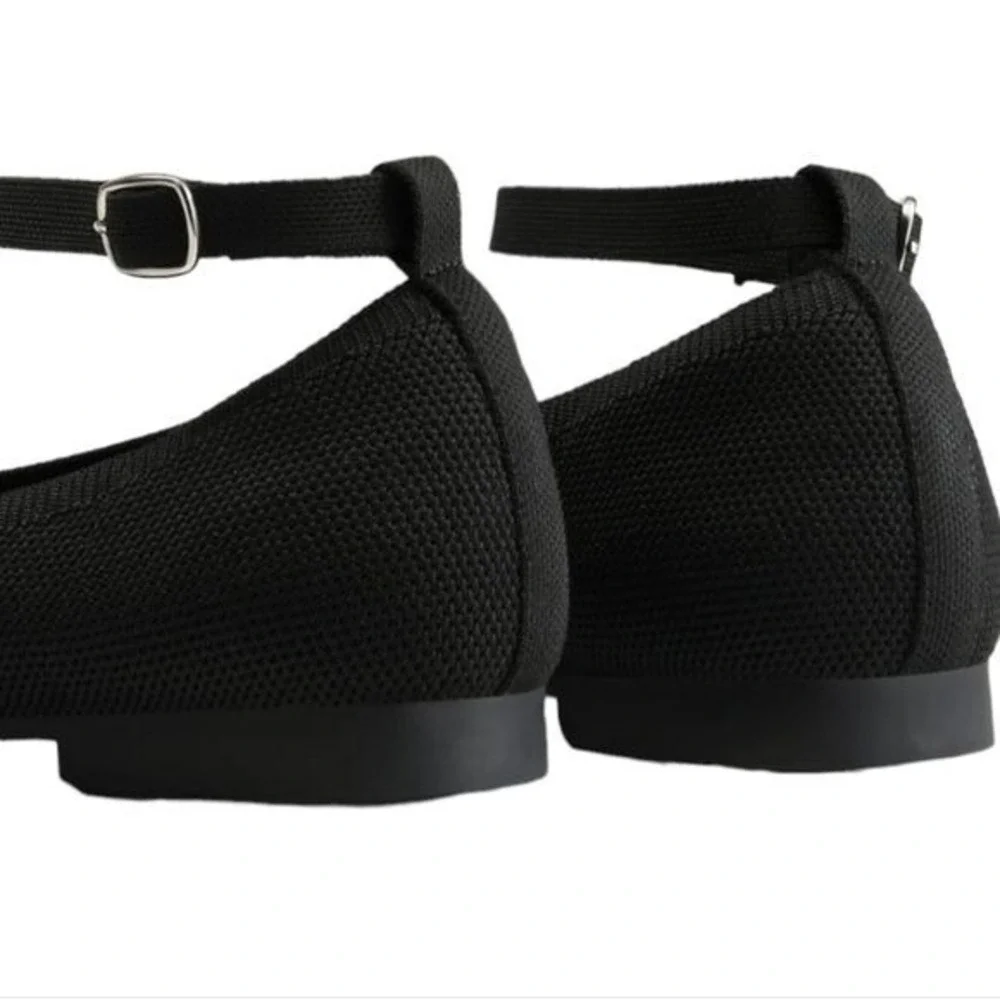 Burudani Black Knit Mary Jane Flats Women's Size 10 Comfort Slip-On Shoes Pointy